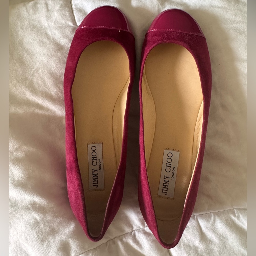 Jimmy Choo Pink Burgundy Suede Ballerina Flats